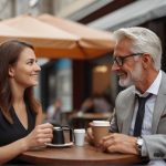 Default Silver Ager Man And Young Business Woman In Street Caf 0