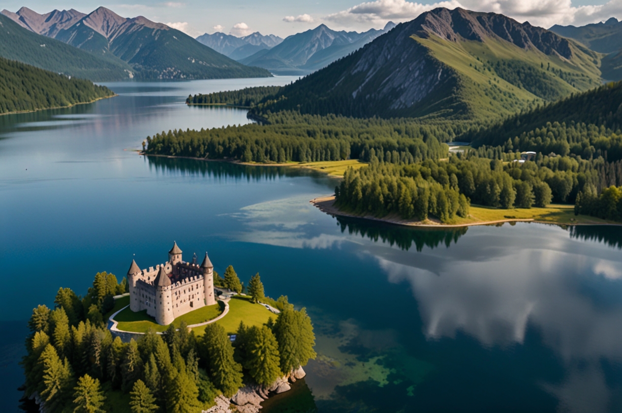 Sw Schloss Burg Insel See Meer Mittelalter